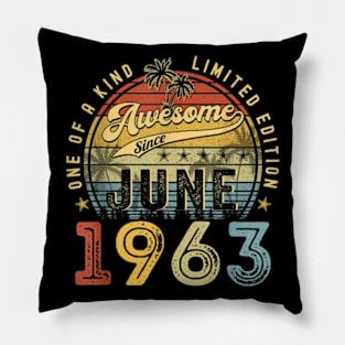 Awesome Since June 1963 Vintage 60th Birthday Party Retro Pillow