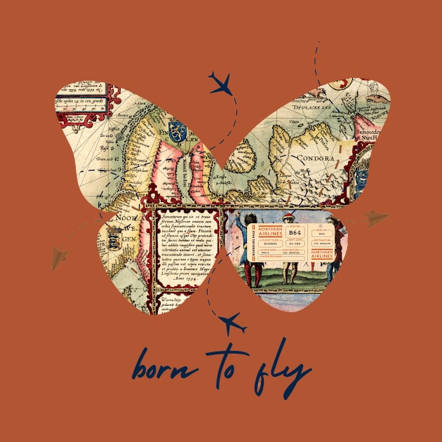 Vintage Map Butterfly: Born to Fly Adventure Design by Atieno