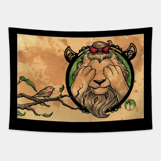 The Cowardly Lion and Little Bird Tapestry by Nat Ewert Art