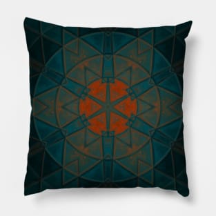 Mosaic Kaleidoscope Flower Orange and Blue Pillow