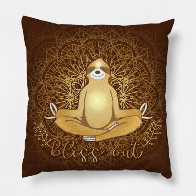 Sloth Meditating Bliss Out Pillow by Jitterfly