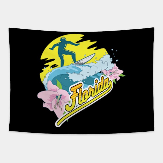 Florida Surfing Tapestry by KAWAIITEE