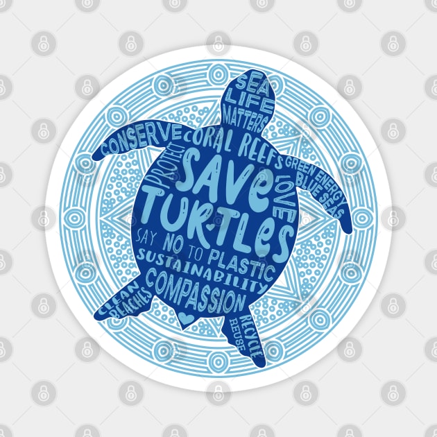 Save the Turtles - Blue Boho Magnet by Jitterfly