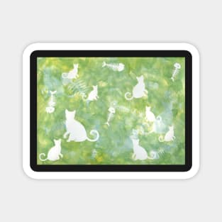 Green Watercolor Cat and Fish Bone Painting Magnet