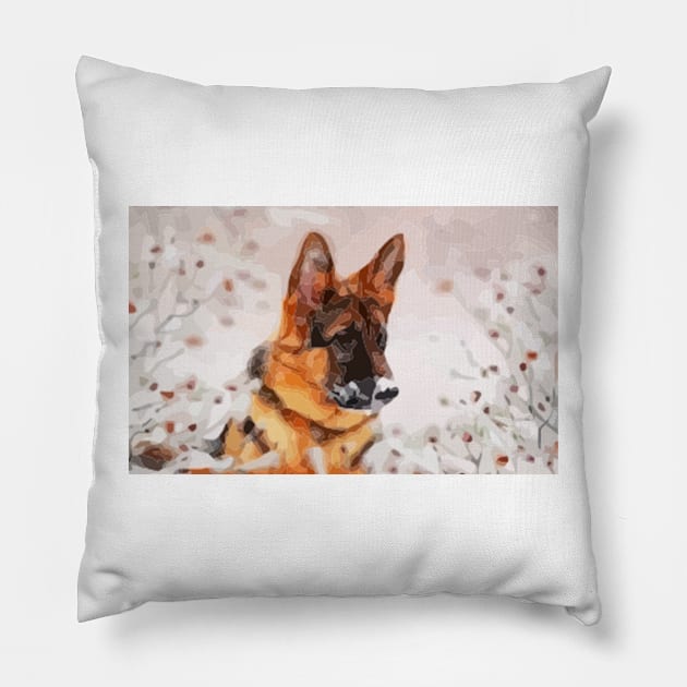 German Shepherd Digital Painting Pillow by gktb