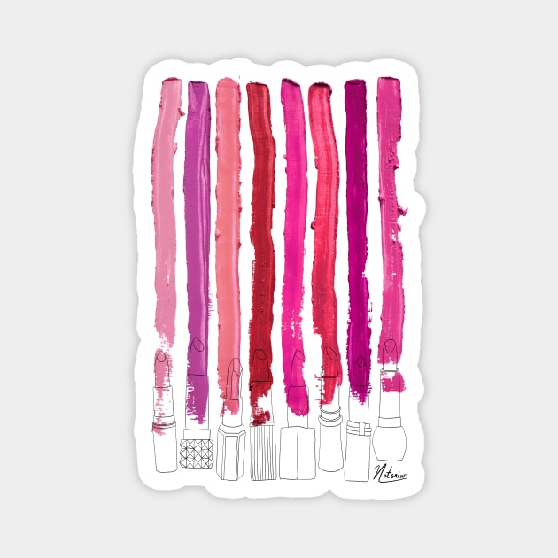 Lipstick Stripes V.1 Fuschia Red Pink Magnet by notsniwart