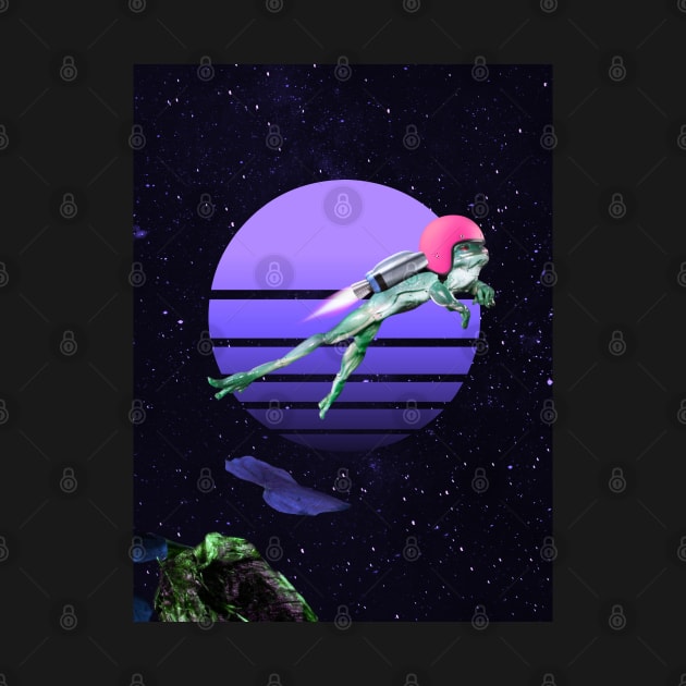 Flying Frog with a Rocket in the Space Galaxy - Vaporwave by GFXbyMillust