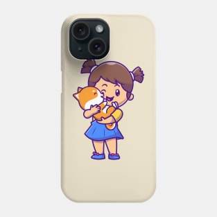 Cute Girl Hug Shiba Inu Dog Cartoon Phone Case