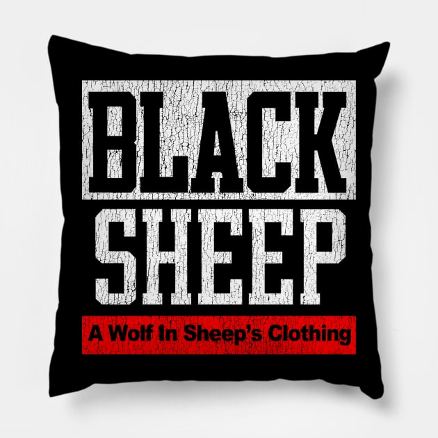 Black Sheep Vintage Rap Group Distressed Wolf In Sheep's Clothing Logo 90's Pillow by robotbasecamp