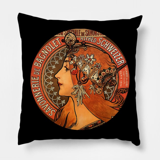 Alphonse Mucha Vintage Poster Art Design Pillow by PaperMoonGifts