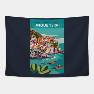 A Vintage Travel Art of Cinque Terre - Italy Tapestry