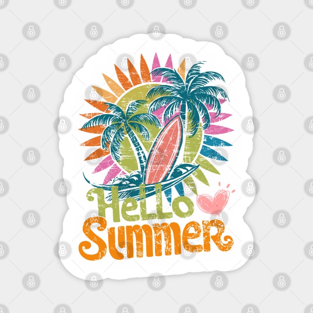 Hawaii Beach Vacation Palm Retro Sunset with Surfing Wave Magnet by JessArty