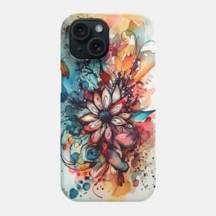 Abstract Flower Doodle Ink Watercolor Drawing Phone Case