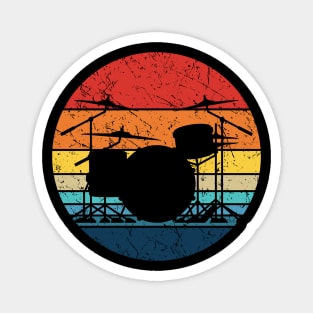 Drummer Retro Drum Set Silhouette Illustration Magnet
