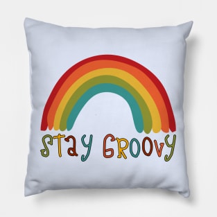 retro rainbow stay groovy Pillow