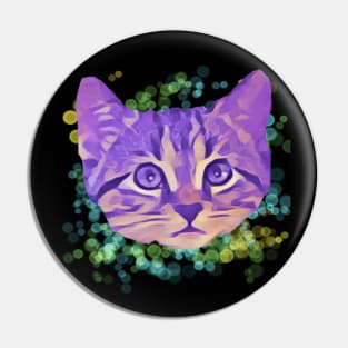 Purple Kitty Face Colorful Orbs Pin