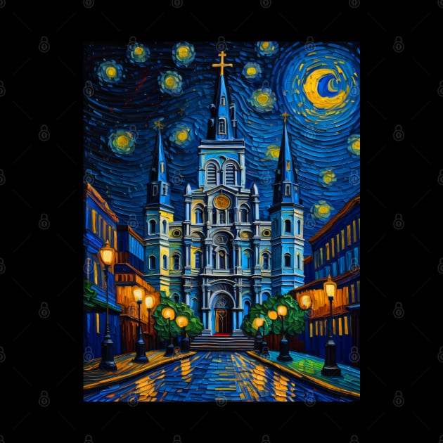 St. Louis Cathedral in starry night by FUN GOGH