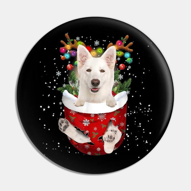 White German Shepherd Reindeer In Pocket Christmas Pin by bienvaem