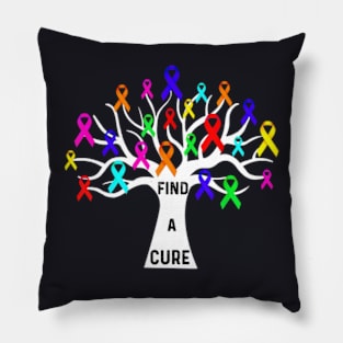 Find A Cure Rainbow Ribbons For Cancer Pillow