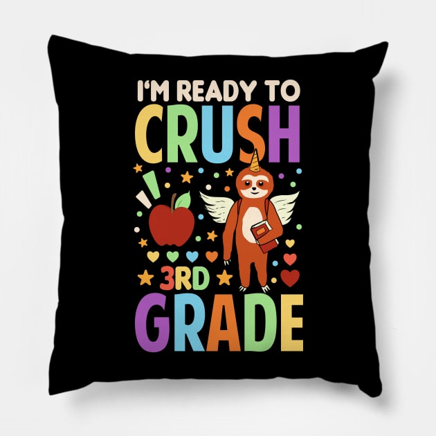 I'm Ready To Crush 3rd Grade Unicorn Sloth Back To School Pillow by Tesszero