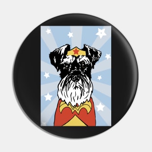 Super Hero Schnauzer Wonder Dog in Headband and Cape Pin