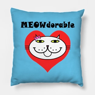 MEOWdorable - PURRty Kitty Face on a Red Heart Pillow