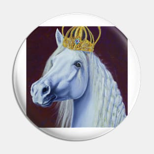 A white Horse Wearing a crown Pin