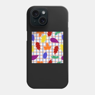 Leaves Pattern - Bold Colors on Plaid Phone Case