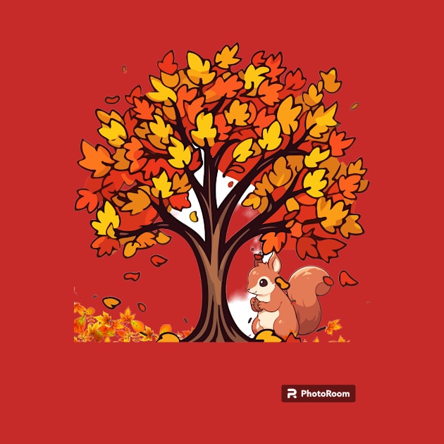 Fall/autumn with tree and Squirrel cute by WhiteTeeRepresent