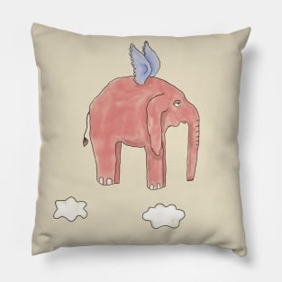 "pink elephant tired of flying" Pillow