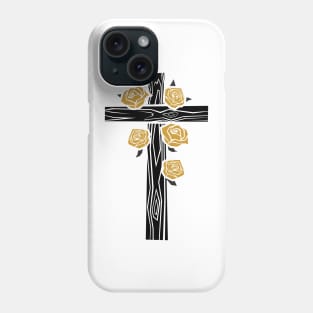 Wooden cross of Jesus Christ decorated with roses Phone Case