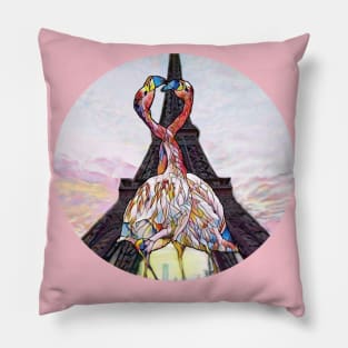 Art Flamingo Love with Eiffel Tower view Pillow