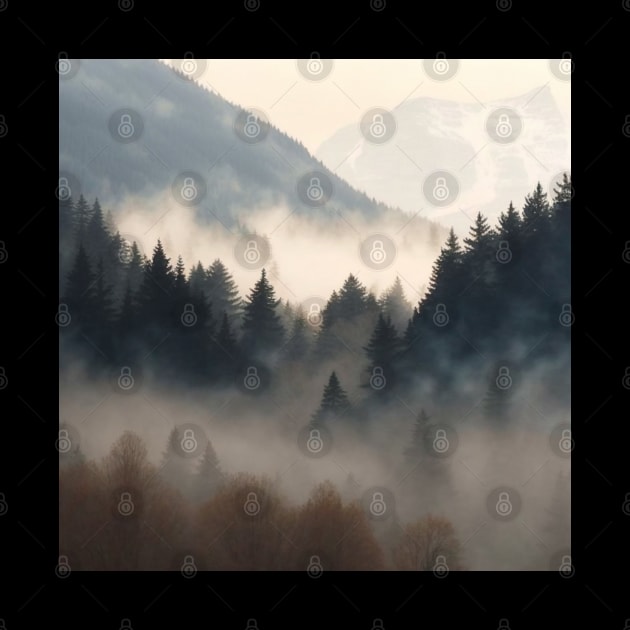 Foggy Mountain Forest Landscape by Trippycollage