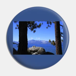 Lake Tahoe California with trees and blue water Pin