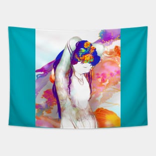 UNDINE of the jellyfish beautiful mermaid nymph ocean pastel rainbow Tapestry