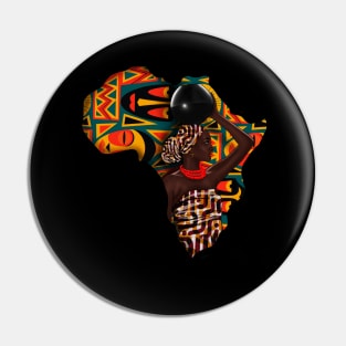 Africa Map, Beautiful Proud African Woman with Pattern Pin