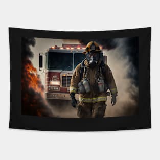 Firetruck and the firefighter Tapestry