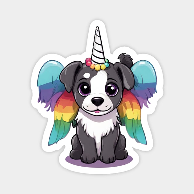 Cute Magical Kawaii Unicorn Puppy Dog With Rainbow Wings Magnet by Little Duck Designs