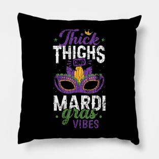 Thick Thighs Mardi Gras Vibes New Orleans Party Graphic Pillow