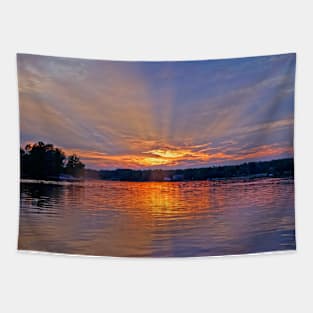 Radiant Sunset Over Lake Lancelot Tapestry