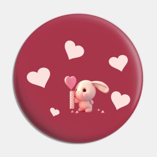 loli cute buny with  pink hearts and pink sucker Pin