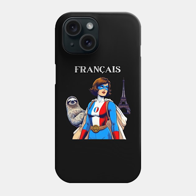 Francais: Female 60's Comic Book Hero with Sloth Phone Case by Woodpile