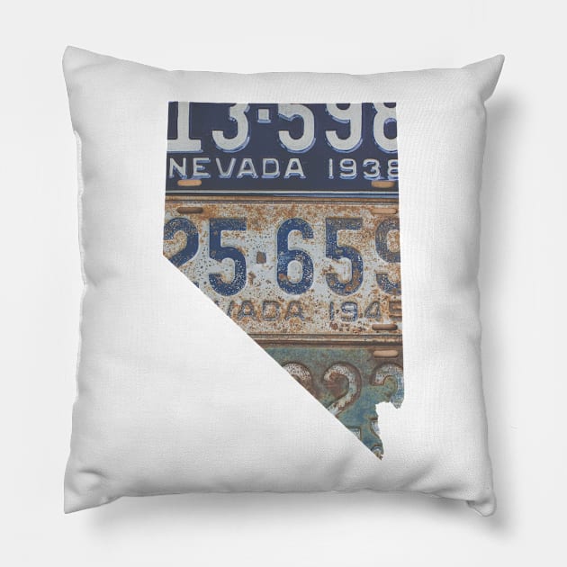 Vintage Nevada License Plates Pillow by juniperandspruce