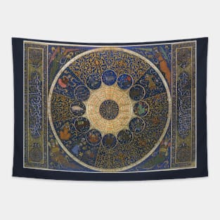 Vintage Rulers Horoscope, Antique Islamic Zodiac Wheel Tapestry