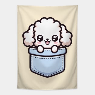 Kawaii Poodle Puppy in Pocket Cute Peeking Dog Tapestry