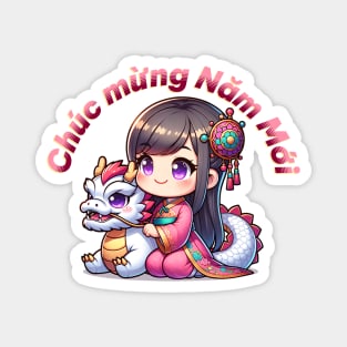 Vietnamese New Year Girl & Dragon Magnet
