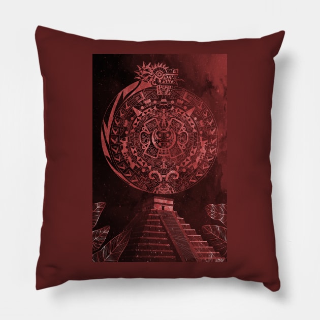 the aztec calendar in dragon quetzalcoatl night Pillow by jorge_lebeau