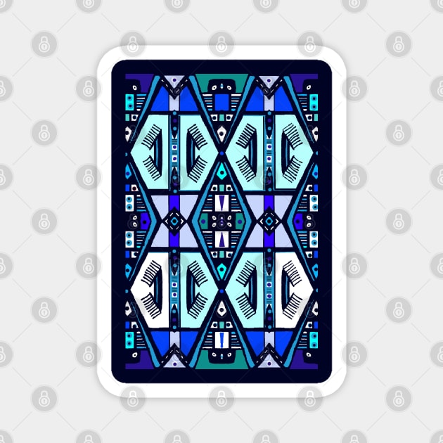 Manjak African Wax Textile Tribal Mudcloth Symmetrical Pattern Blues Magnet by Tony Cisse Art Originals