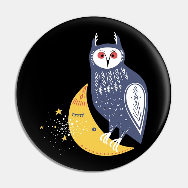 Whimsical Owl Sitting on the Moon Pin by StacysCellar