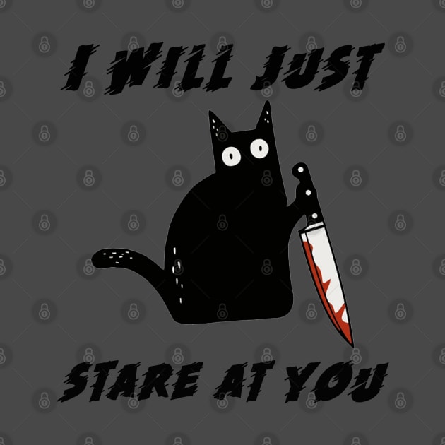 Scary black Cat with knife Halloween Funny Cat what by Omarzone